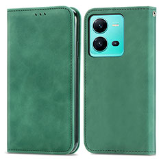 Funda de Cuero Cartera con Soporte Carcasa S04D para Vivo V25e Verde