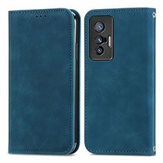 Funda de Cuero Cartera con Soporte Carcasa S04D para Vivo X70 5G Azul