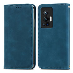 Funda de Cuero Cartera con Soporte Carcasa S04D para Vivo X70 Pro 5G Azul