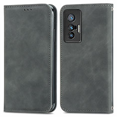 Funda de Cuero Cartera con Soporte Carcasa S04D para Vivo X70t Gris