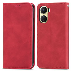 Funda de Cuero Cartera con Soporte Carcasa S04D para Vivo Y02S Rojo