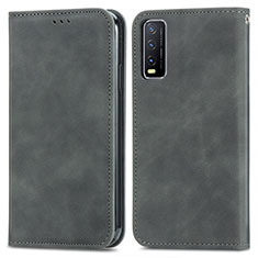 Funda de Cuero Cartera con Soporte Carcasa S04D para Vivo Y12s Gris