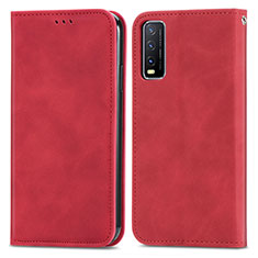 Funda de Cuero Cartera con Soporte Carcasa S04D para Vivo Y20s G Rojo