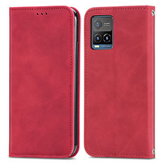 Funda de Cuero Cartera con Soporte Carcasa S04D para Vivo Y21 Rojo