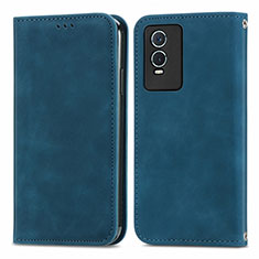 Funda de Cuero Cartera con Soporte Carcasa S04D para Vivo Y74s 5G Azul