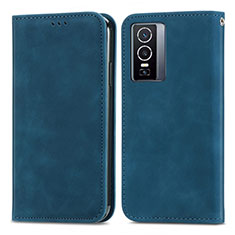 Funda de Cuero Cartera con Soporte Carcasa S04D para Vivo Y76 5G Azul