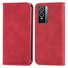 Funda de Cuero Cartera con Soporte Carcasa S04D para Vivo Y76 5G Rojo