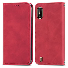 Funda de Cuero Cartera con Soporte Carcasa S04D para Wiko Y81 Rojo