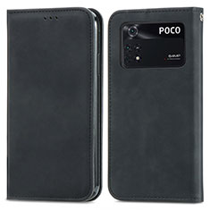 Funda de Cuero Cartera con Soporte Carcasa S04D para Xiaomi Poco M4 Pro 4G Negro