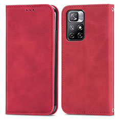 Funda de Cuero Cartera con Soporte Carcasa S04D para Xiaomi Poco M4 Pro 5G Rojo