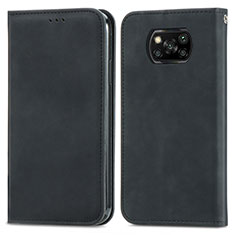 Funda de Cuero Cartera con Soporte Carcasa S04D para Xiaomi Poco X3 NFC Negro