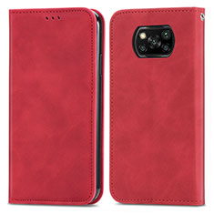 Funda de Cuero Cartera con Soporte Carcasa S04D para Xiaomi Poco X3 Pro Rojo