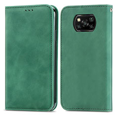 Funda de Cuero Cartera con Soporte Carcasa S04D para Xiaomi Poco X3 Pro Verde