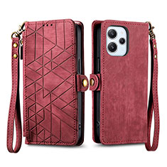 Funda de Cuero Cartera con Soporte Carcasa S04D para Xiaomi Redmi 12 4G Rojo