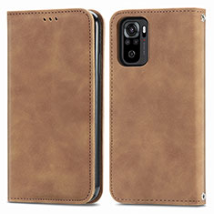 Funda de Cuero Cartera con Soporte Carcasa S04D para Xiaomi Redmi Note 10 4G Marron