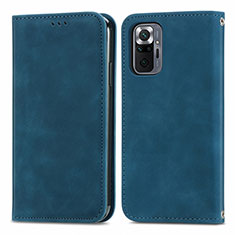 Funda de Cuero Cartera con Soporte Carcasa S04D para Xiaomi Redmi Note 10 Pro 4G Azul