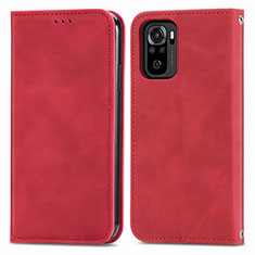 Funda de Cuero Cartera con Soporte Carcasa S04D para Xiaomi Redmi Note 10S 4G Rojo