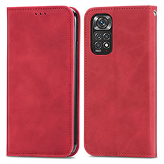 Funda de Cuero Cartera con Soporte Carcasa S04D para Xiaomi Redmi Note 11 4G (2022) Rojo