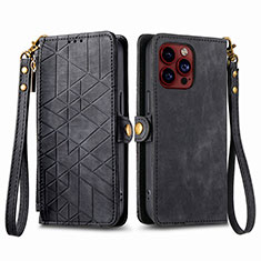 Funda de Cuero Cartera con Soporte Carcasa S05D para Apple iPhone 13 Pro Negro