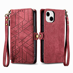 Funda de Cuero Cartera con Soporte Carcasa S05D para Apple iPhone 13 Rojo