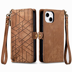 Funda de Cuero Cartera con Soporte Carcasa S05D para Apple iPhone 14 Marron