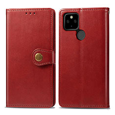 Funda de Cuero Cartera con Soporte Carcasa S05D para Google Pixel 5 Rojo