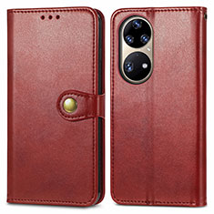 Funda de Cuero Cartera con Soporte Carcasa S05D para Huawei P50 Pro Rojo