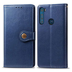 Funda de Cuero Cartera con Soporte Carcasa S05D para Motorola Moto One Fusion Plus Azul