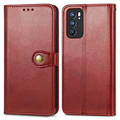 Funda de Cuero Cartera con Soporte Carcasa S05D para Oppo Reno6 5G Rojo