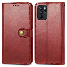 Funda de Cuero Cartera con Soporte Carcasa S05D para Oppo Reno6 Z 5G Rojo