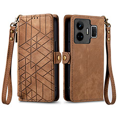 Funda de Cuero Cartera con Soporte Carcasa S05D para Realme GT3 5G Marron