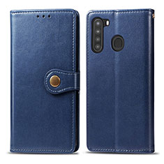 Funda de Cuero Cartera con Soporte Carcasa S05D para Samsung Galaxy A21 Azul