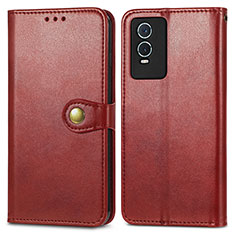 Funda de Cuero Cartera con Soporte Carcasa S05D para Vivo Y76s 5G Rojo