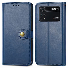 Funda de Cuero Cartera con Soporte Carcasa S05D para Xiaomi Poco M4 Pro 4G Azul