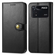 Funda de Cuero Cartera con Soporte Carcasa S05D para Xiaomi Poco M4 Pro 4G Negro