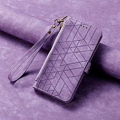 Funda de Cuero Cartera con Soporte Carcasa S06D para Apple iPhone 15 Plus Morado