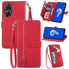 Funda de Cuero Cartera con Soporte Carcasa S06D para Asus Zenfone 9 Rojo