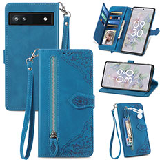 Funda de Cuero Cartera con Soporte Carcasa S06D para Google Pixel 6a 5G Azul