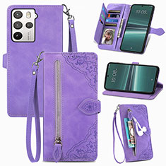 Funda de Cuero Cartera con Soporte Carcasa S06D para HTC U23 5G Morado