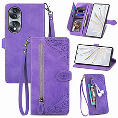 Funda de Cuero Cartera con Soporte Carcasa S06D para Huawei Honor 70 5G Morado