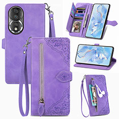 Funda de Cuero Cartera con Soporte Carcasa S06D para Huawei Honor 80 5G Morado