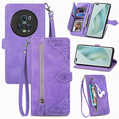 Funda de Cuero Cartera con Soporte Carcasa S06D para Huawei Honor Magic5 Pro 5G Morado