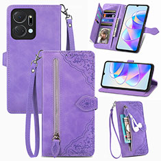 Funda de Cuero Cartera con Soporte Carcasa S06D para Huawei Honor X7a Morado