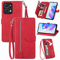 Funda de Cuero Cartera con Soporte Carcasa S06D para Huawei Honor X7a Rojo