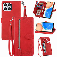 Funda de Cuero Cartera con Soporte Carcasa S06D para Huawei Honor X8 4G Rojo