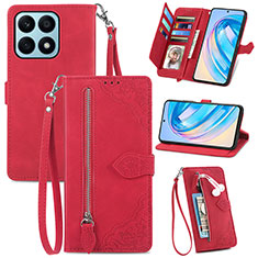 Funda de Cuero Cartera con Soporte Carcasa S06D para Huawei Honor X8a 4G Rojo