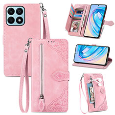 Funda de Cuero Cartera con Soporte Carcasa S06D para Huawei Honor X8a 4G Rosa