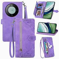 Funda de Cuero Cartera con Soporte Carcasa S06D para Huawei Mate 60 Morado