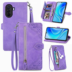 Funda de Cuero Cartera con Soporte Carcasa S06D para Huawei Nova Y70 Morado