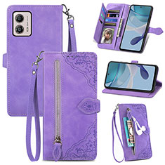 Funda de Cuero Cartera con Soporte Carcasa S06D para Motorola Moto G53j 5G Morado